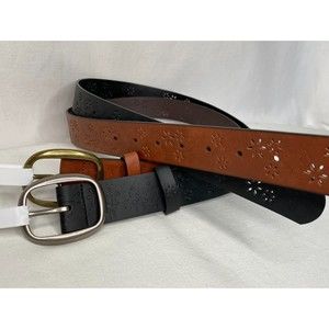 Jessica Simpson Belts Faux Leather Perforated Floral Black & Tan Size Small